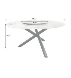 Stół SPIN 150 cm ceramiczny marmur biały z obrotowym wynajmowanym blatem