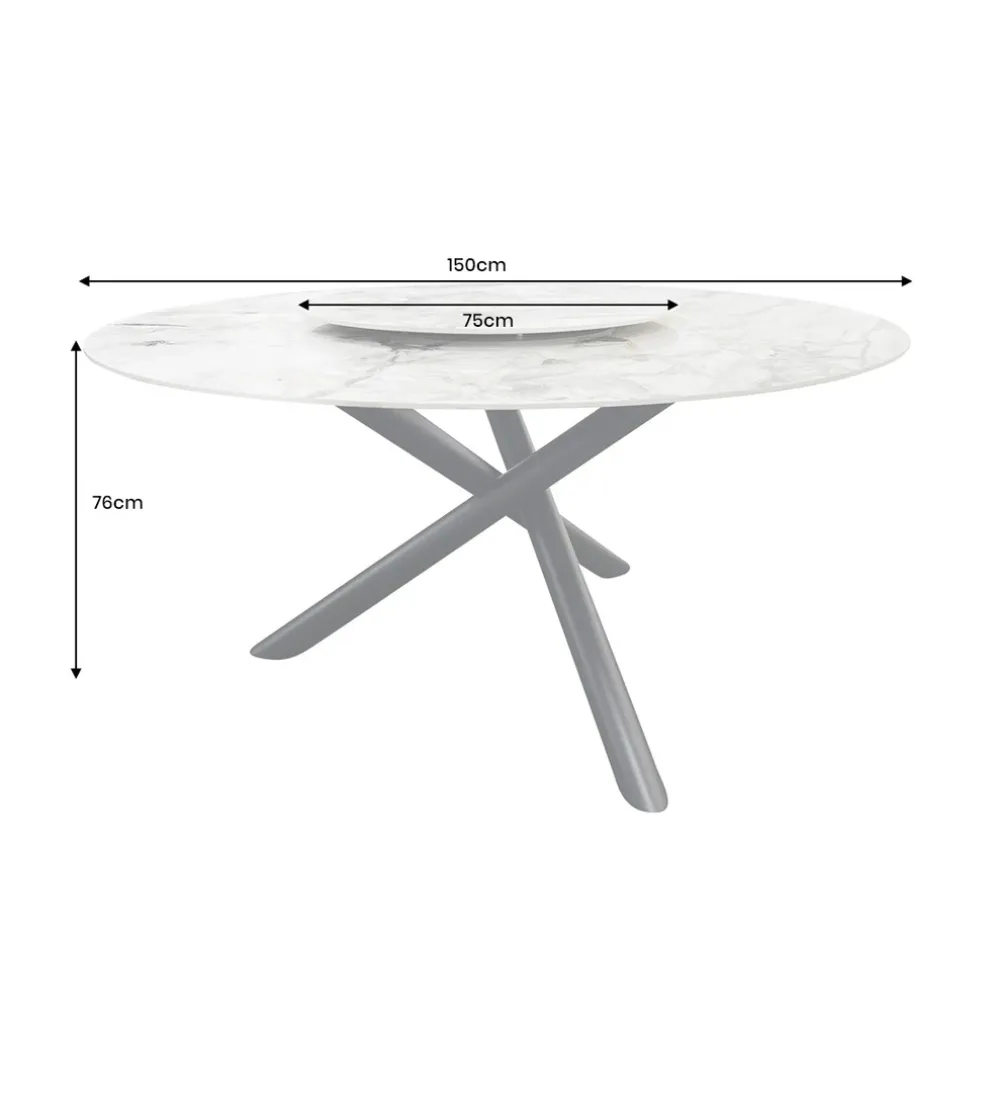 Stół SPIN 150 cm ceramiczny marmur biały z obrotowym wynajmowanym blatem