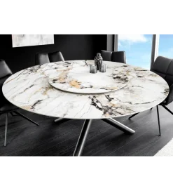 Stół SPIN 150 cm ceramiczny marmur biały z obrotowym wynajmowanym blatem
