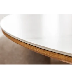 Stół UNIQUE 120 cm drewno dębowe blat ceramika w optyce białego marmuru