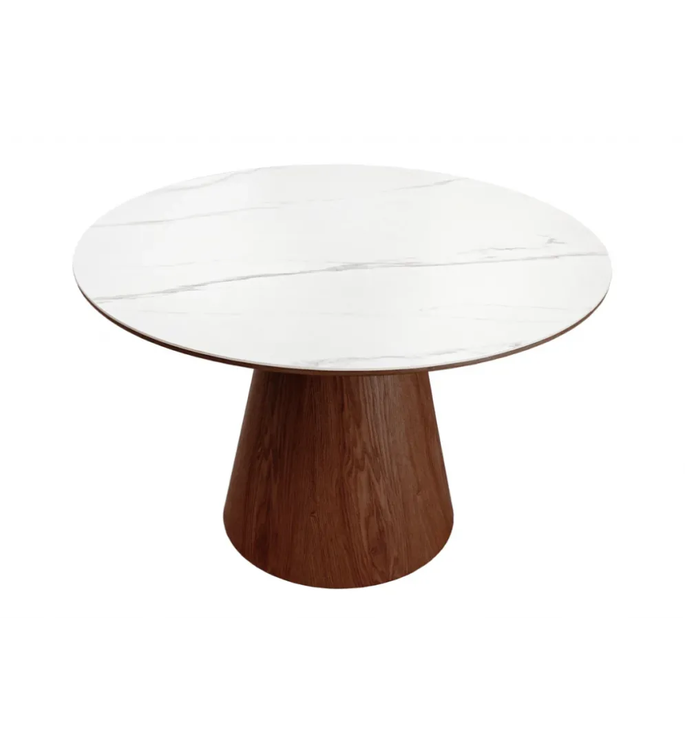 Stół UNIQUE 120 cm drewno orzecha biały ceramiczny blat