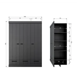 Szafa DRAWER 195 x 140 cm drewno sosna czarna