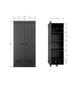 Szafa DRAWER 195 x 94 cm drewno sosna czarna