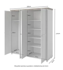 Szafa EVORA 200 cm zielona z dodatkiem koloru dąb Lefkas