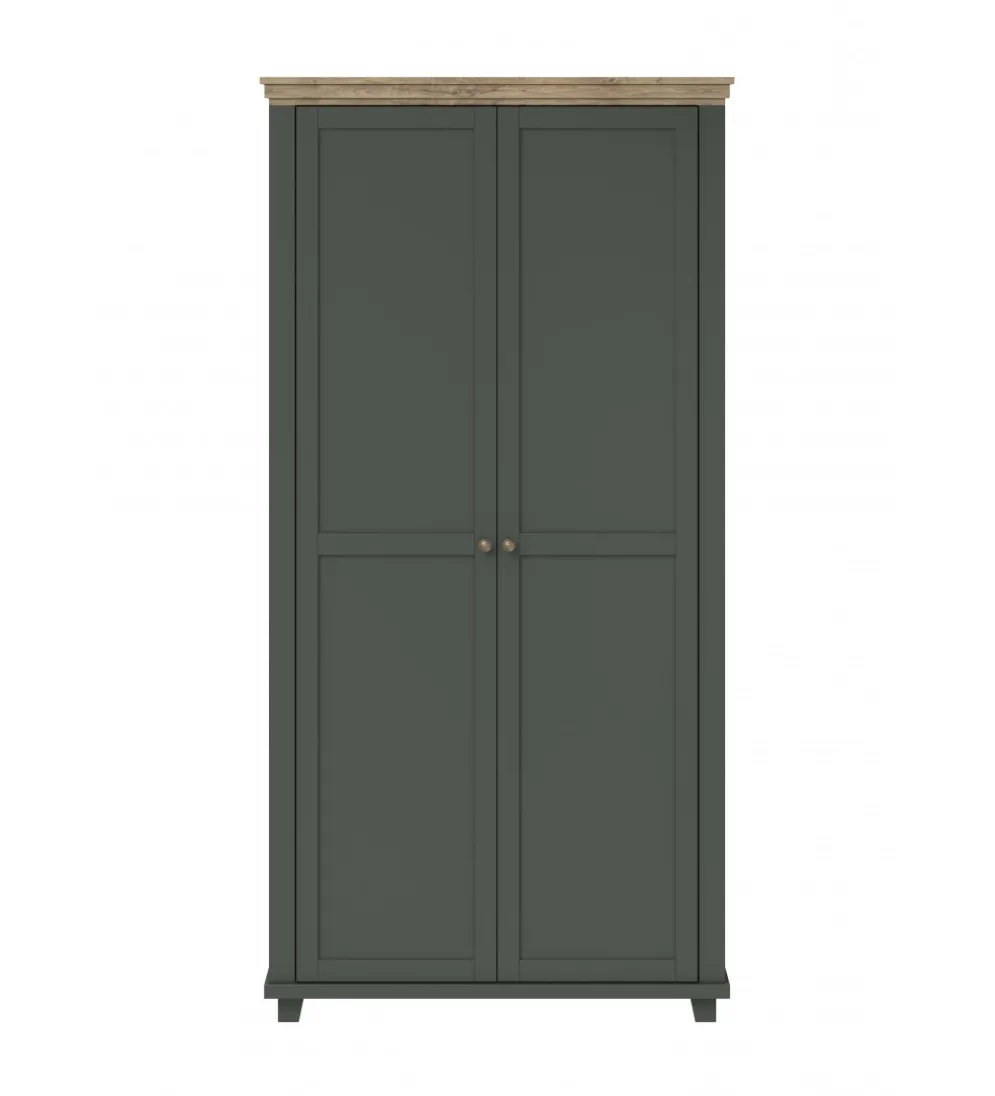 Szafa EVORA 108 cm zielona z dodatkiem koloru dąb Lefkas