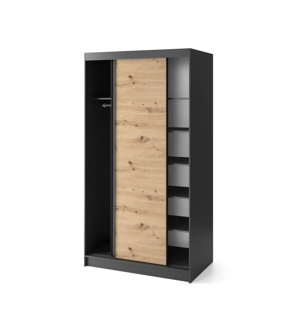 Szafa przesuwna Esville II 120 cm w optyce Dąb artisan/Czarny mat