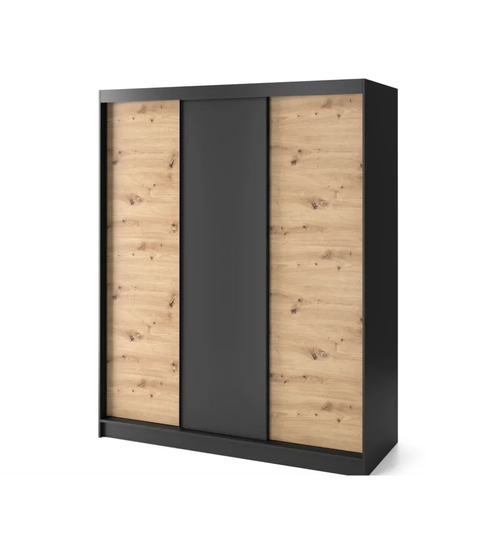 Szafa przesuwna Esville III 180 cm w optyce Dąb artisan/Czarny mat