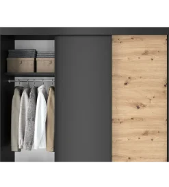 Szafa przesuwna Esville III 180 cm w optyce Dąb artisan/Czarny mat
