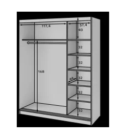 Szafa przesuwna Esville III z lustrem 180 cm w optyce Dąb artisan/Czarny mat