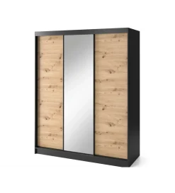 Szafa przesuwna Esville III z lustrem 180 cm w optyce Dąb artisan/Czarny mat
