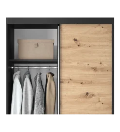 Szafa przesuwna  II 120 cm z lustrem w optyce Dąb artisan/Czarny mat