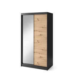 Szafa przesuwna  II 120 cm z lustrem w optyce Dąb artisan/Czarny mat