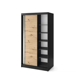 Szafa przesuwna  II 120 cm z lustrem w optyce Dąb artisan/Czarny mat