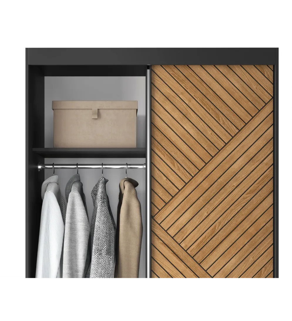 Szafa przesuwna Marrphy II 120 cm z lustrem czarny/dąb caramel