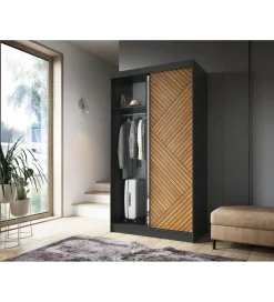 Szafa przesuwna Marrphy II 120 cm z lustrem czarny/dąb caramel