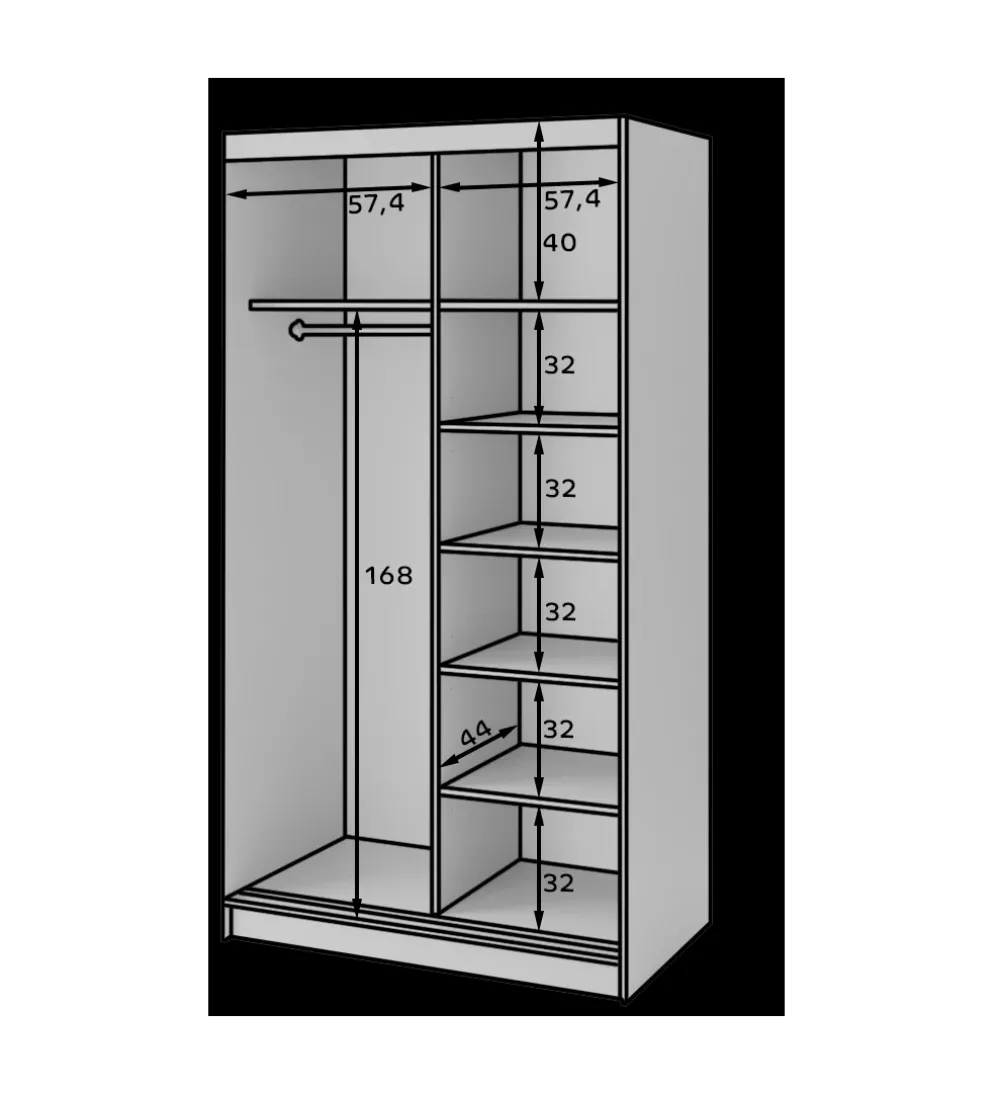 Szafa przesuwna Marrphy II 120 cm z lustrem czarny/dąb caramel