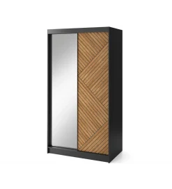 Szafa przesuwna Marrphy II 120 cm z lustrem czarny/dąb caramel