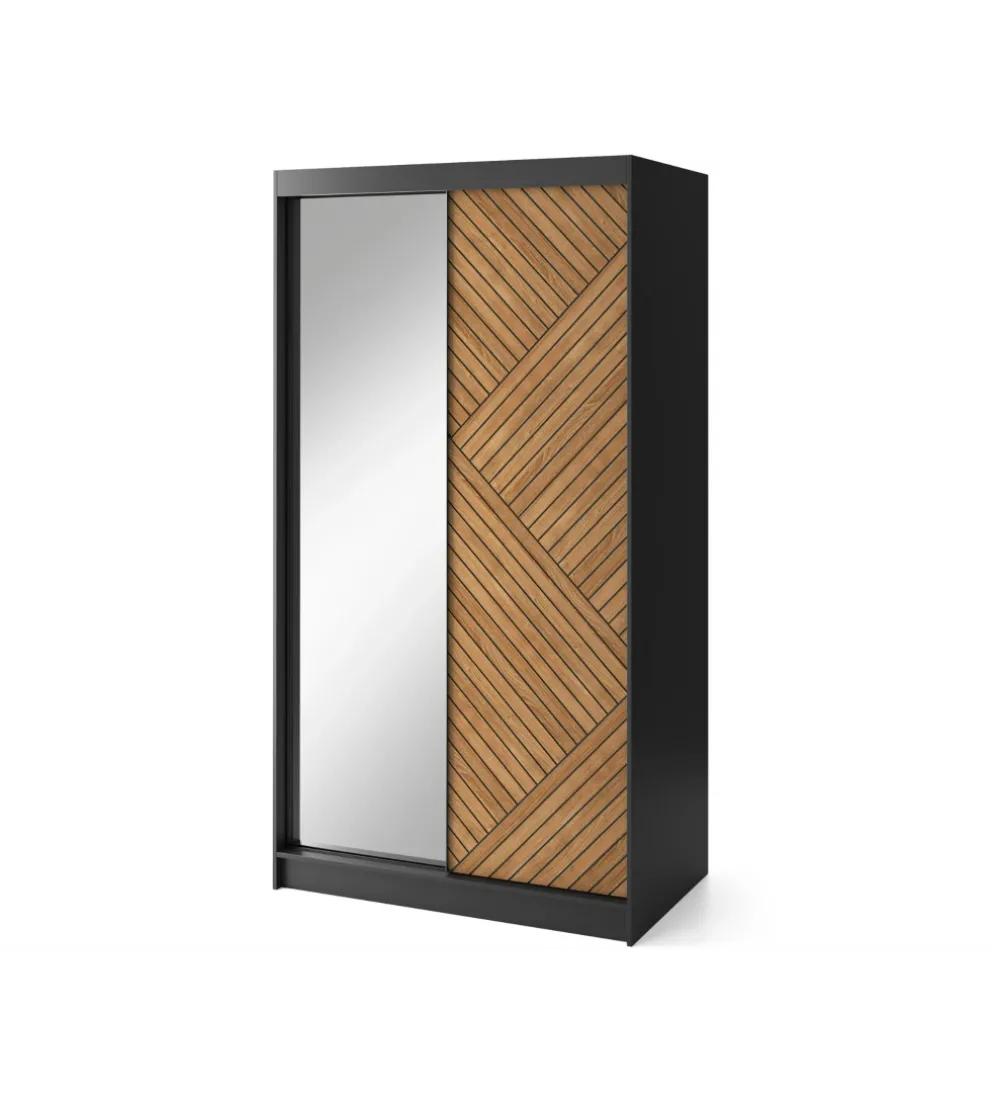 Szafa przesuwna Marrphy II 120 cm z lustrem czarny/dąb caramel