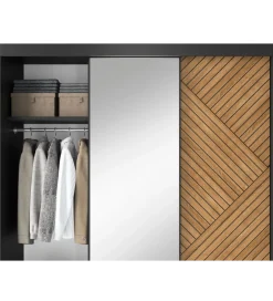 Szafa przesuwna Marrphy III z lustrem 180 cm czarny/dąb caramel