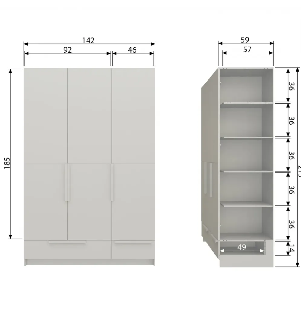 Szafa PURE 215 x 142 cm drewno sosny dust