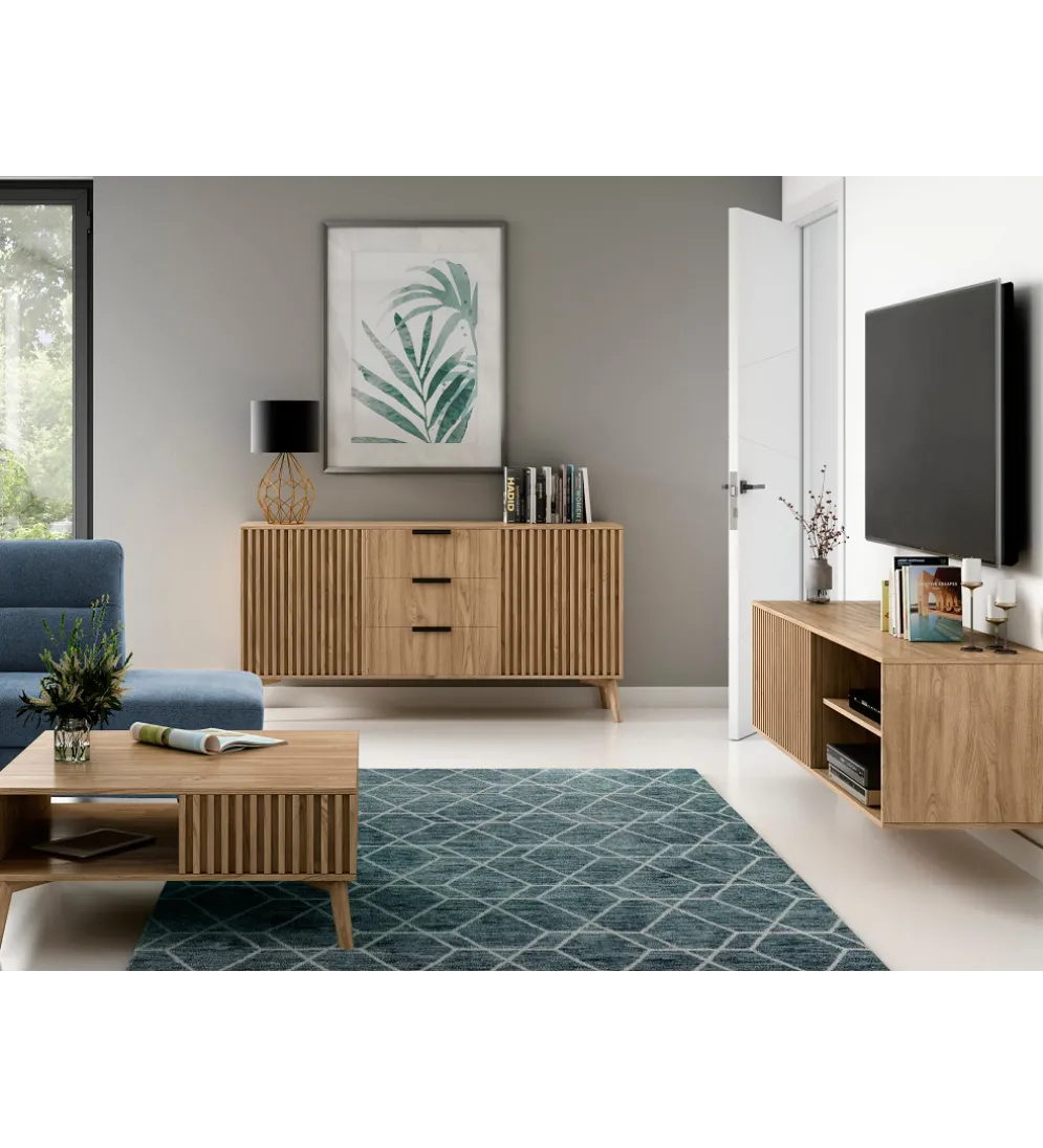 Szafka RTV wisząca ENTSIAN 150 cm w optyce dąb artisan