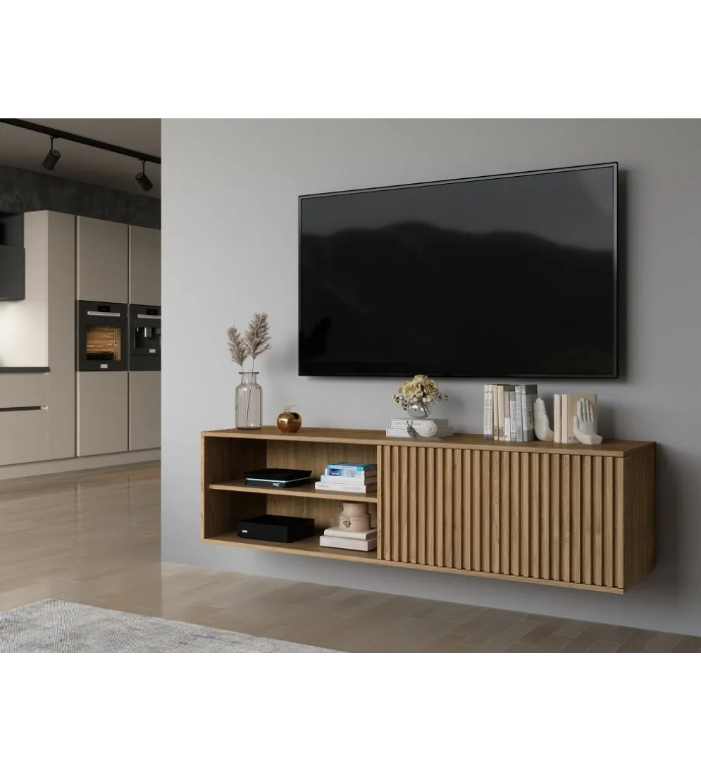 Szafka RTV wisząca ENTSIAN 150 cm w optyce dąb artisan