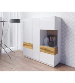 Witryna SILKE 130 cm biała z dodatkiem koloru Dąb Wotan
