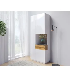 Witryna SILKE 80 Cm Biała Z Dodatkiem Koloru Dąb Wotan