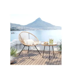 Zestaw 2 ACAPULCO naturalny fotel i stolik