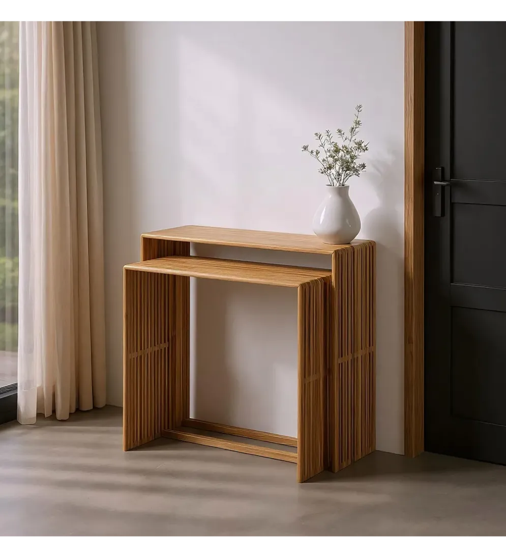 Zestaw 2 konsol BELLAMONTE 85 cm 75 cm drewno teak