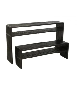 Zestaw 2 konsol SHELFY 130 i 118 cm drewno teak czarna