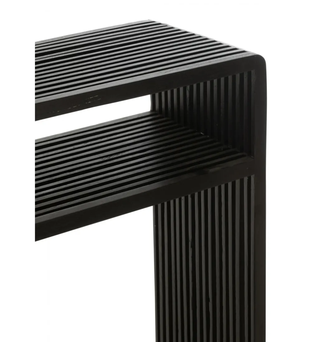 Zestaw 2 konsol SHELFY 130 i 118 cm drewno teak czarna
