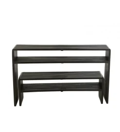 Zestaw 2 konsol SHELFY 130 i 118 cm drewno teak czarna