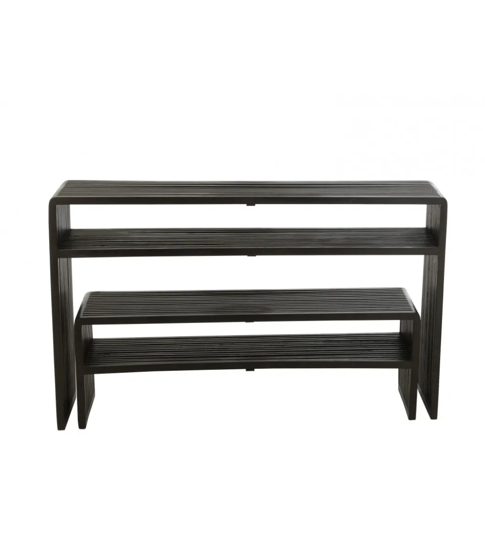 Zestaw 2 konsol SHELFY 130 i 118 cm drewno teak czarna