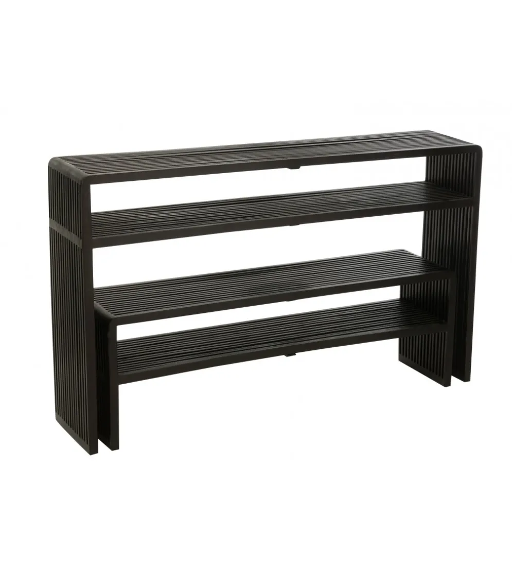 Zestaw 2 konsol SHELFY 130 i 118 cm drewno teak czarna