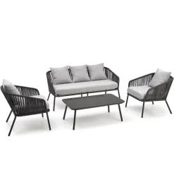 Zestaw ogrodowy ROCCA ciemnoszary - sofa + 2 x fotel + ława
