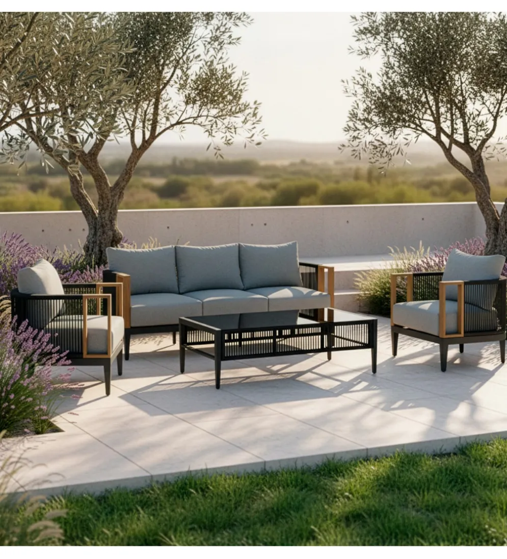 Zestaw ogrodowy TWOSOULME SOFA 198 cm dwa fotele 74 cm i stolik kawowy 128 cm