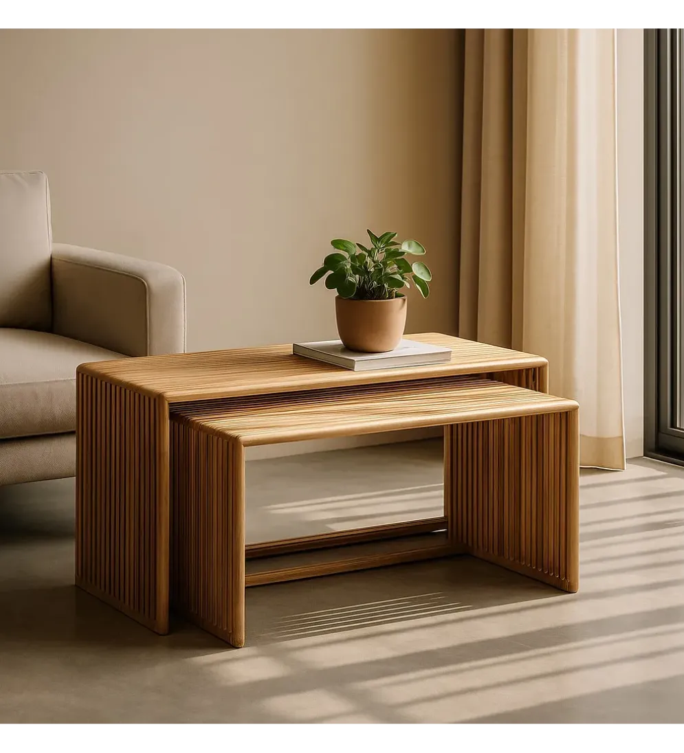 Zestaw 2 stolików kawowych BELLAMONTE 85 cm 75 cm drewno teak