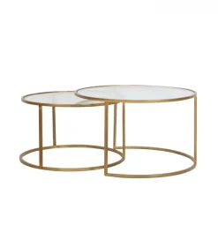 Zestaw 2 stolików kawowych DUARTE 65 cm 75 cm szklane złote