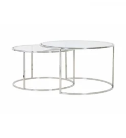 Zestaw 2 stolików kawowych DUARTE 65 cm 75 cm szklane niklowane