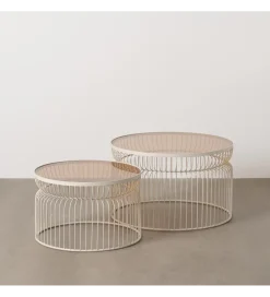 Zestaw 2 stolików kawowych FUKAO 65 cm 53 cm kremowe