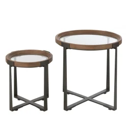 Zestaw 2 stolików kawowych TREMI 60cm 40 cm naturalne szklane