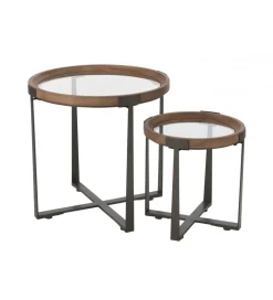 Zestaw 2 stolików kawowych TREMI 60cm 40 cm naturalne szklane