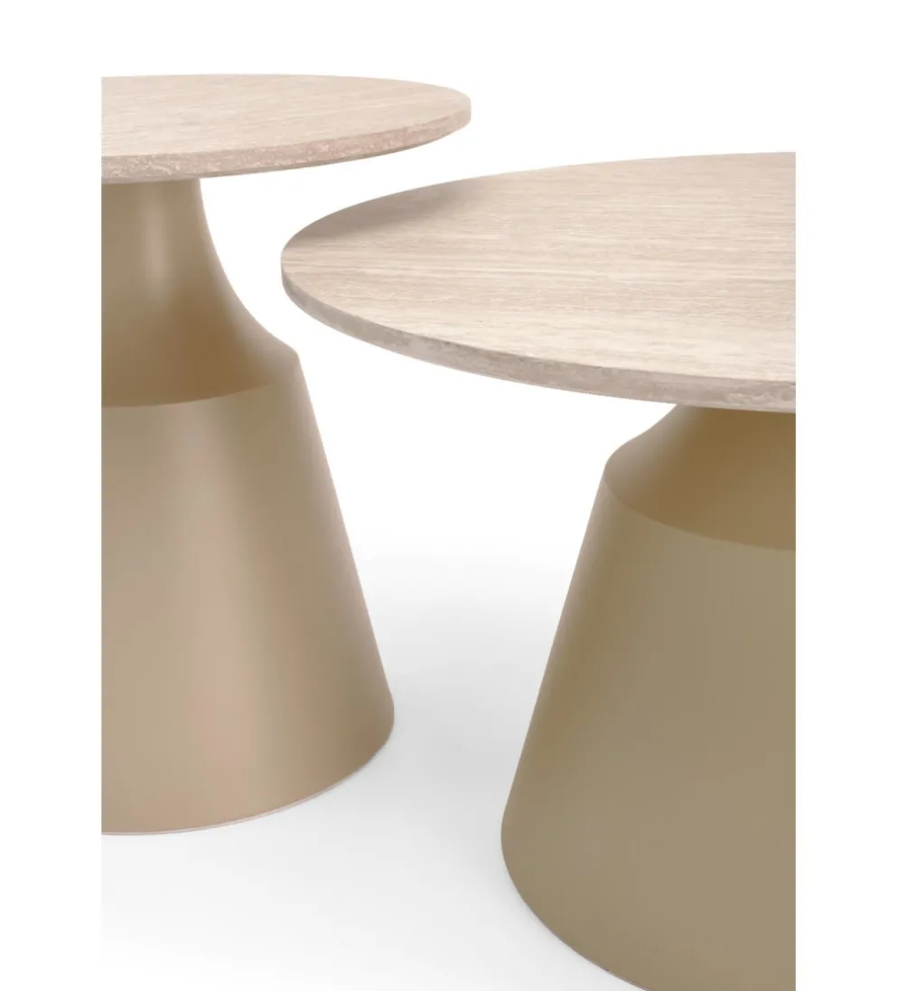Zestaw 2 stolików kawowych ZURICH 70 cm 50 cm blat trawertyn podstawa kaszmir
