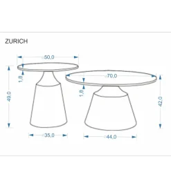 Zestaw 2 stolików kawowych ZURICH 70 cm 50 cm blat trawertyn podstawa kaszmir