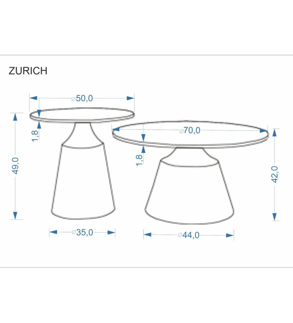 Zestaw 2 stolików kawowych ZURICH 70 cm 50 cm blat trawertyn podstawa kaszmir